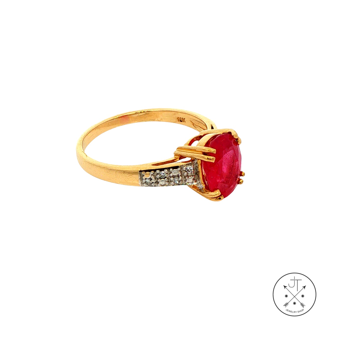 Vintage 18k Yellow Gold Ring with 2.24 ct Natural Ruby and Diamonds Size 7.25