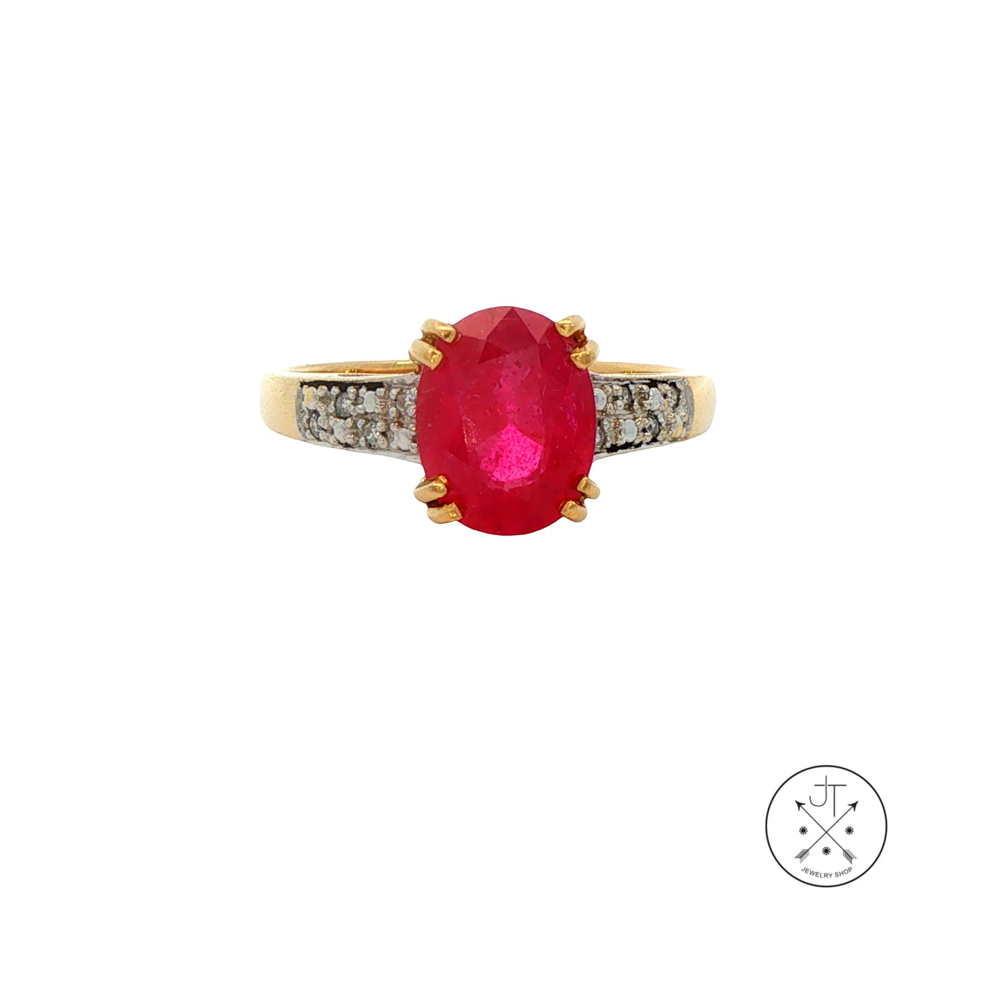 Vintage 18k Yellow Gold Ring with 2.24 ct Natural Ruby and Diamonds Size 7.25