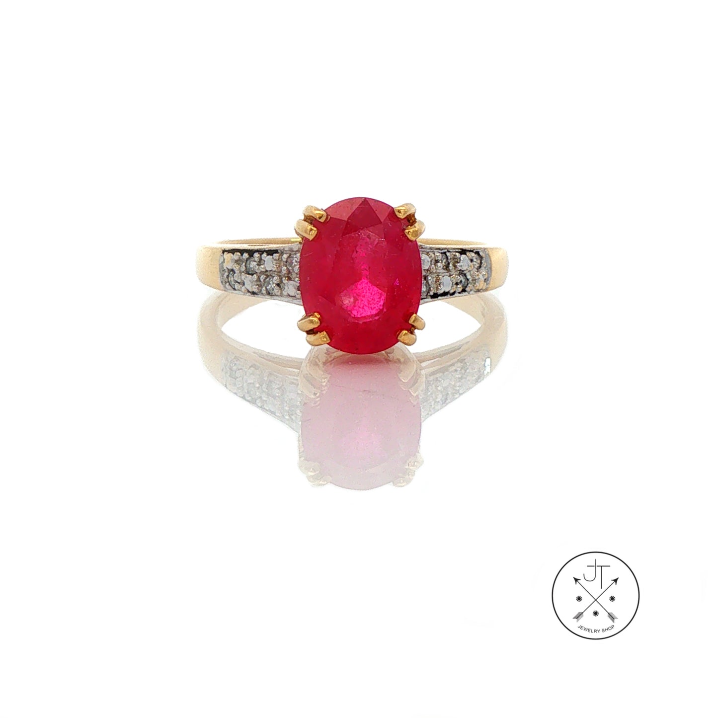 Vintage 18k Yellow Gold Ring with 2.24 ct Natural Ruby and Diamonds Size 7.25