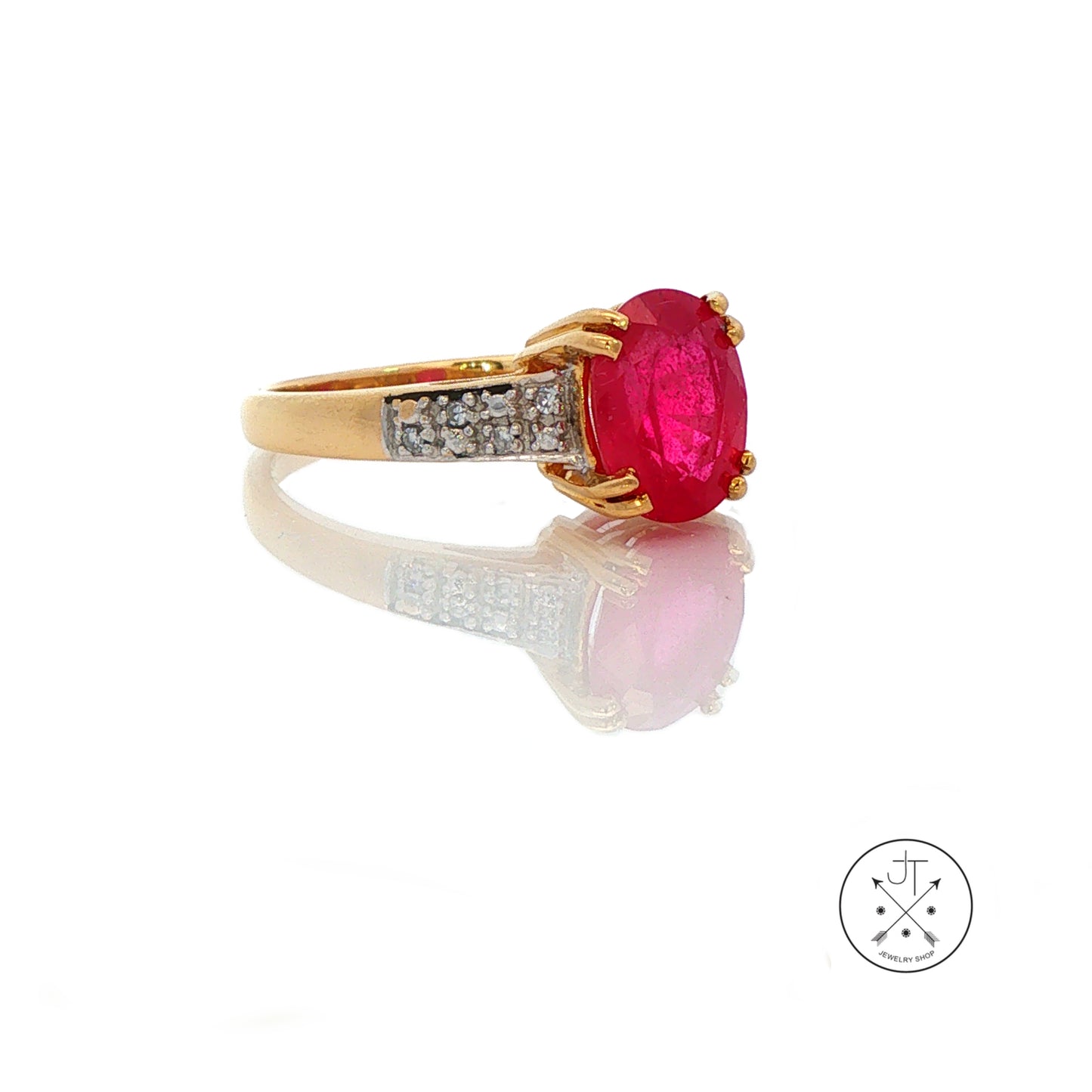 Vintage 18k Yellow Gold Ring with 2.24 ct Natural Ruby and Diamonds Size 7.25
