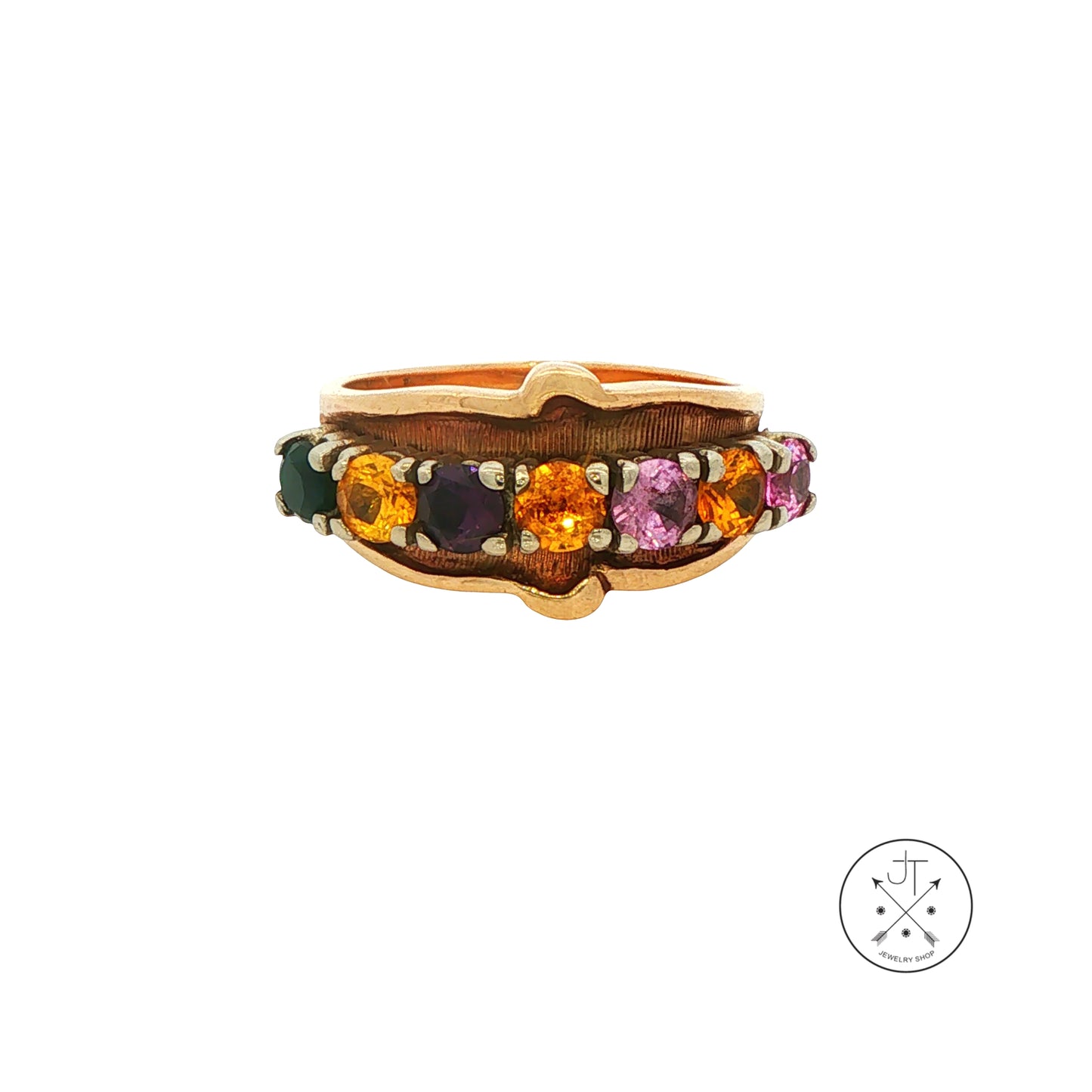 Vintage 10k Yellow Gold Ring Fashion Band with Created Sapphires Size 6.5