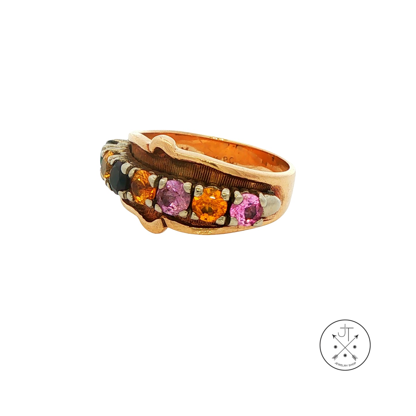 Vintage 10k Yellow Gold Ring Fashion Band with Created Sapphires Size 6.5