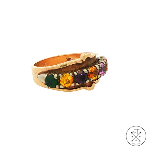 Vintage 10k Yellow Gold Ring Fashion Band with Created Sapphires Size 6.5