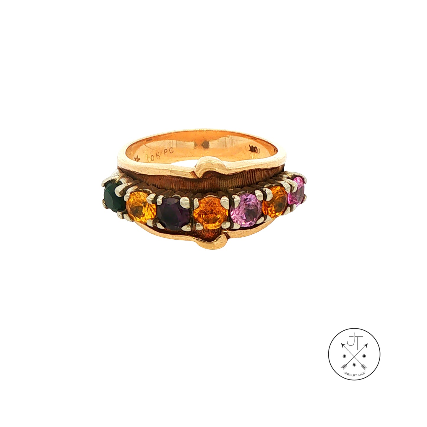 Vintage 10k Yellow Gold Ring Fashion Band with Created Sapphires Size 6.5