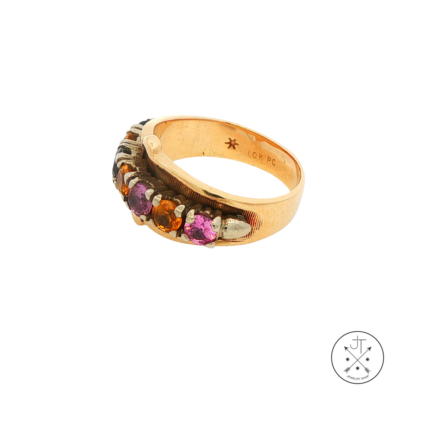 Vintage 10k Yellow Gold Ring Fashion Band with Created Sapphires Size 6.5