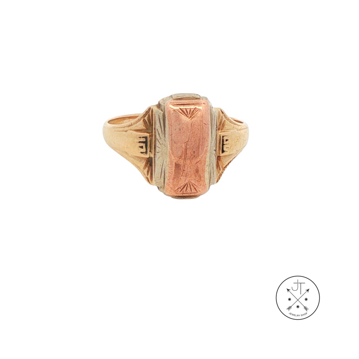Vintage 10k Tri Gold Signet Ring Size 6 Star Manufacturing Mid Century