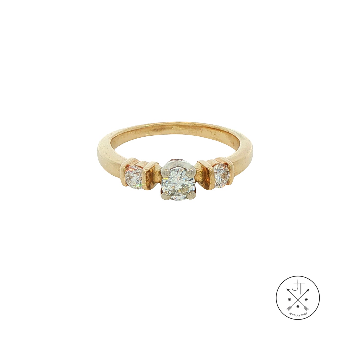 Vintage 14k Yellow Gold Ring with .36 ctw natural Diamonds Size 4.5 Three Stone Ring