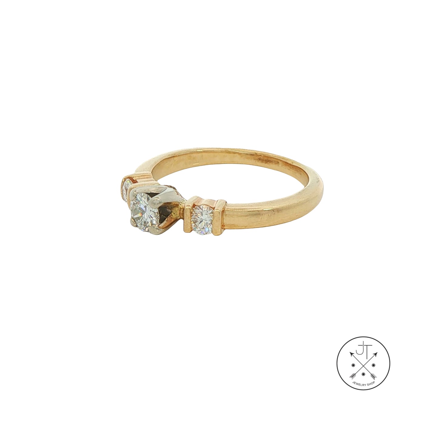 Vintage 14k Yellow Gold Ring with .36 ctw natural Diamonds Size 4.5 Three Stone Ring