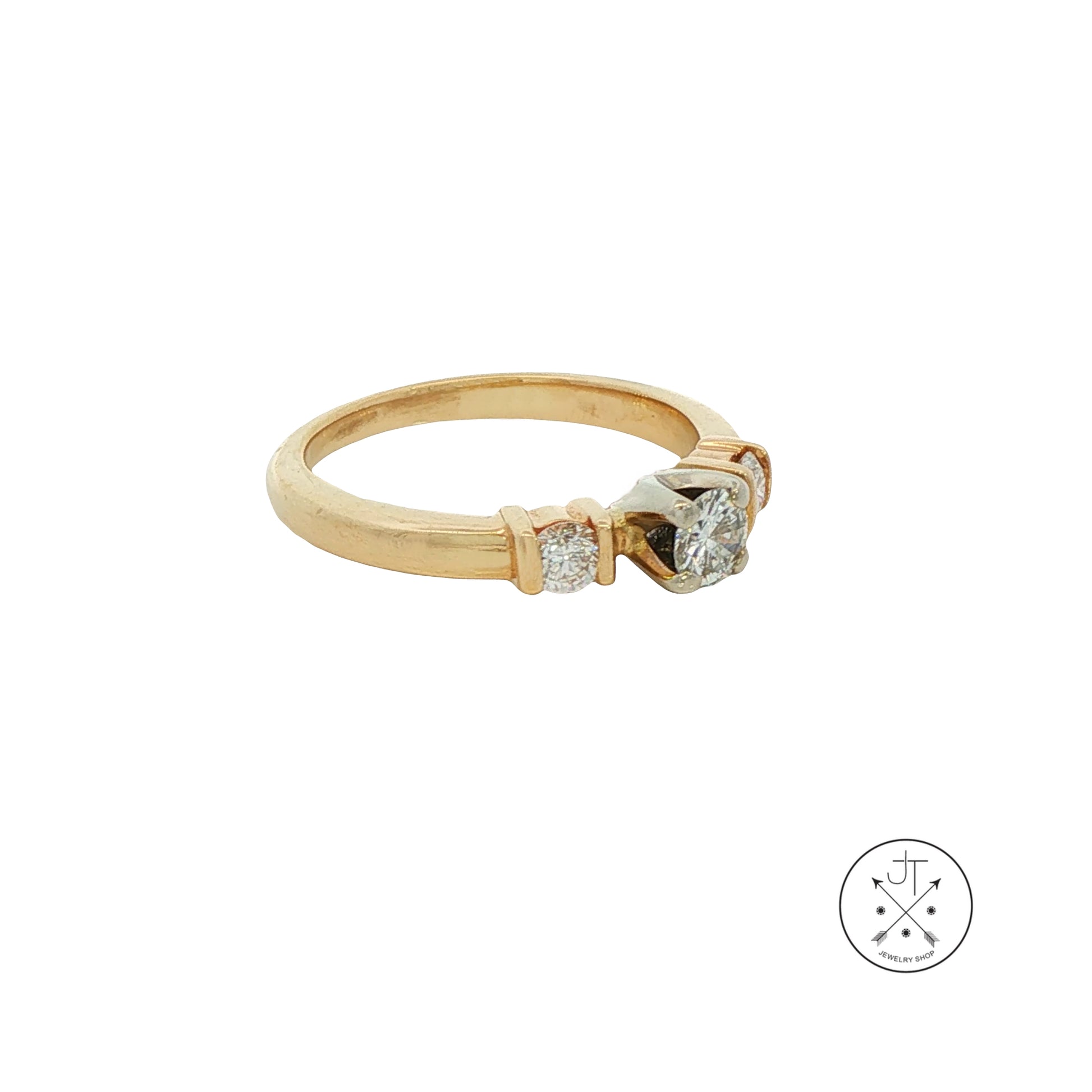 Vintage 14k Yellow Gold Ring with .36 ctw natural Diamonds Size 4.5 Three Stone Ring