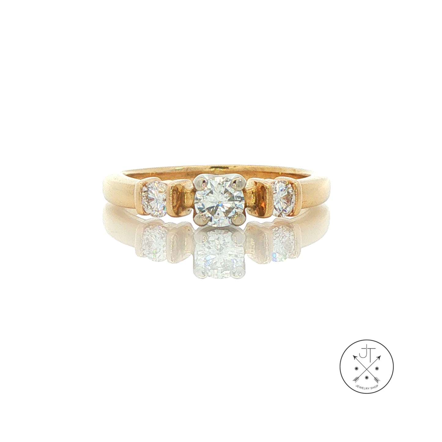 Vintage 14k Yellow Gold Ring with .36 ctw natural Diamonds Size 4.5 Three Stone Ring