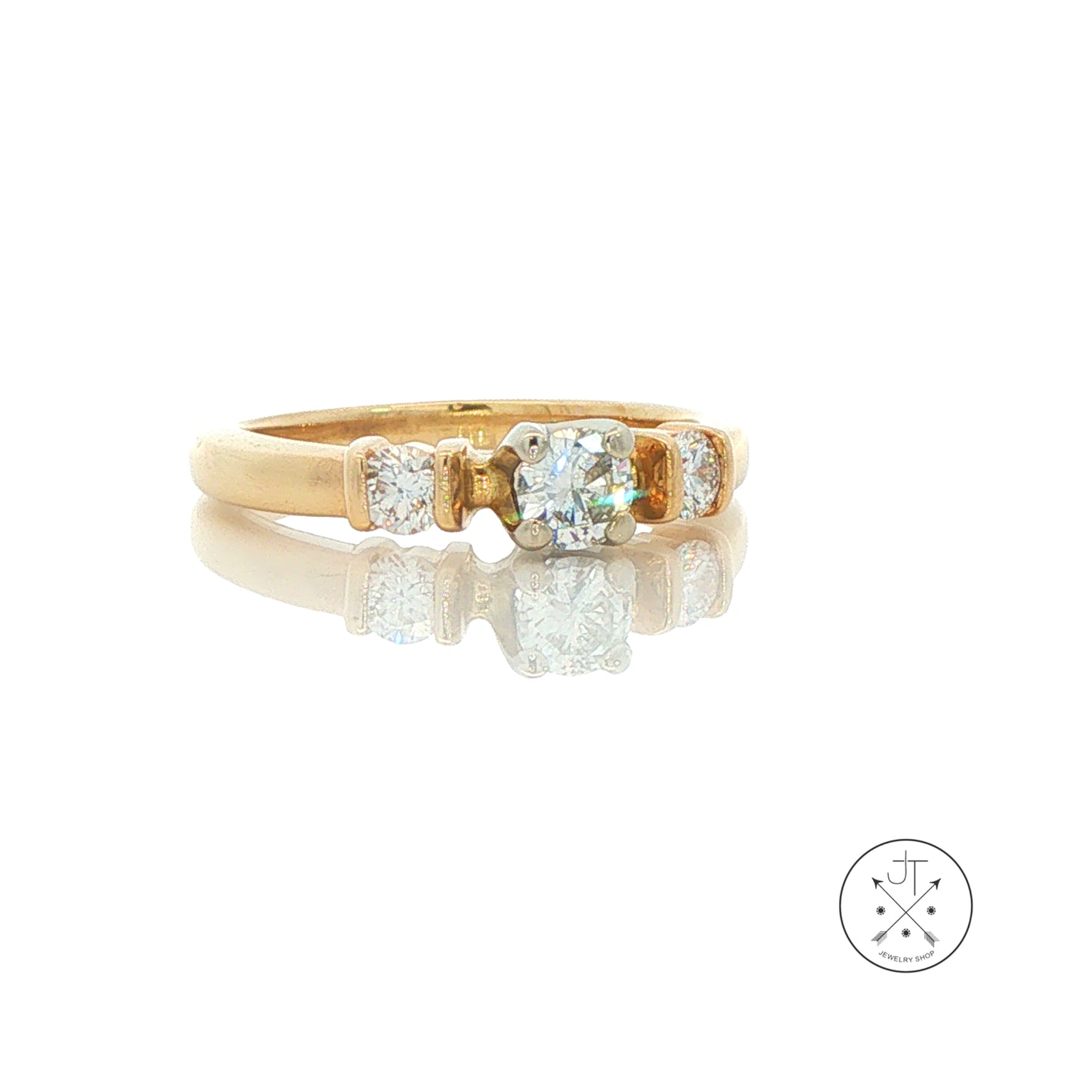 Vintage 14k Yellow Gold Ring with .36 ctw natural Diamonds Size 4.5 Three Stone Ring