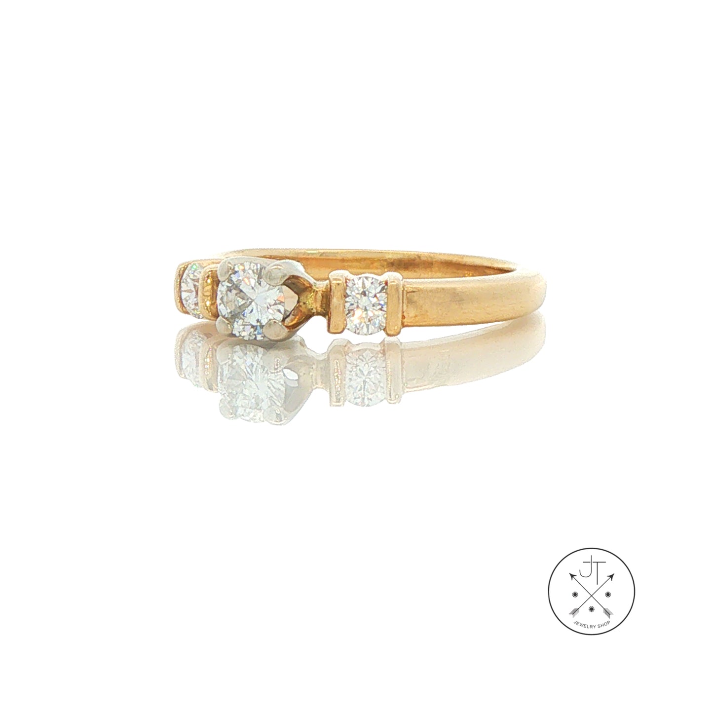 Vintage 14k Yellow Gold Ring with .36 ctw natural Diamonds Size 4.5 Three Stone Ring