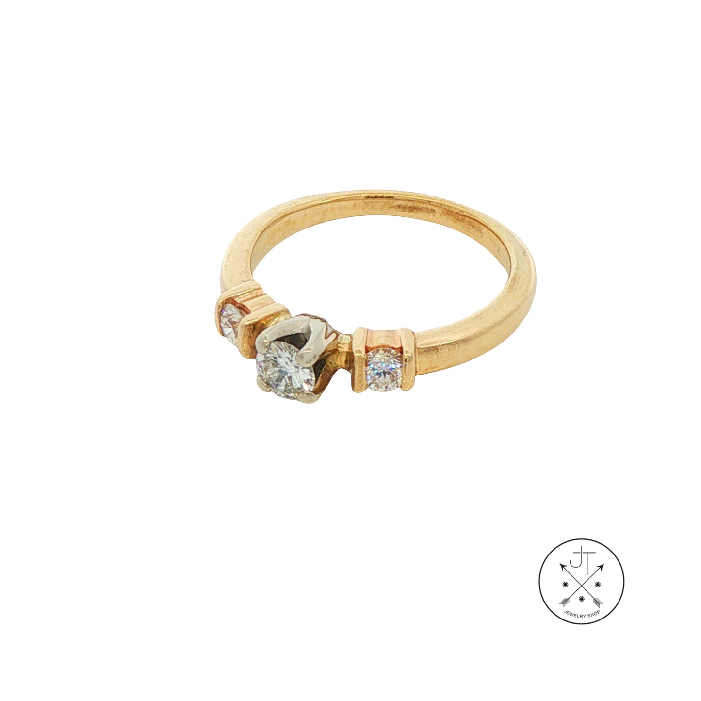 Vintage 14k Yellow Gold Ring with .36 ctw natural Diamonds Size 4.5 Three Stone Ring