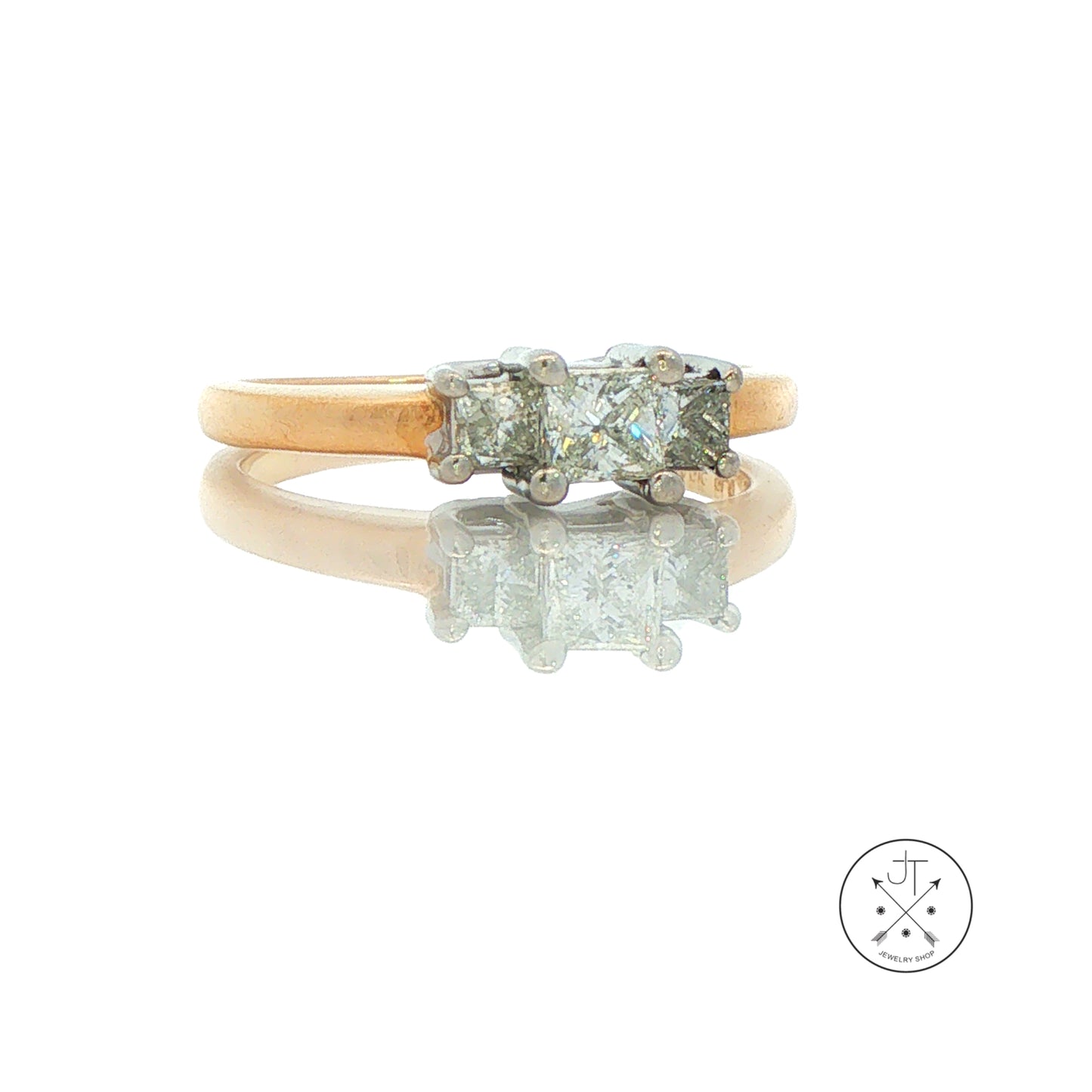 Vintage 14k Yellow Gold and Platinum Ring with 1/2 ctw natural Diamonds Size 6.75 Three Stone Princess Ring