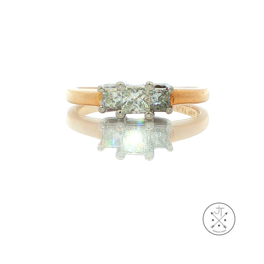 Vintage 14k Yellow Gold and Platinum Ring with 1/2 ctw natural Diamonds Size 6.75 Three Stone Princess Ring