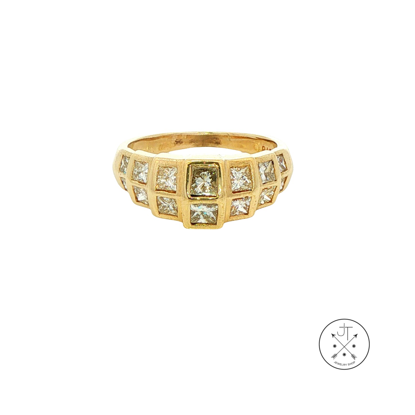 Vintage 14k Yellow Gold Band with 1.32 ctw Natural Diamonds Size 6 Pyramid Style Princess