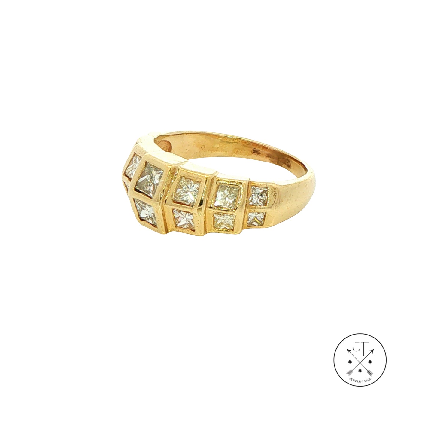 Vintage 14k Yellow Gold Band with 1.32 ctw Natural Diamonds Size 6 Pyramid Style Princess