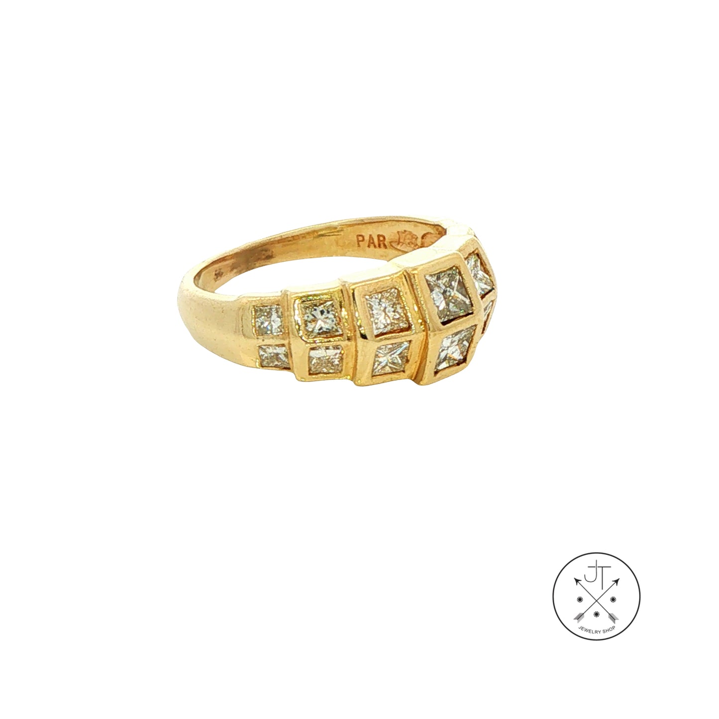 Vintage 14k Yellow Gold Band with 1.32 ctw Natural Diamonds Size 6 Pyramid Style Princess