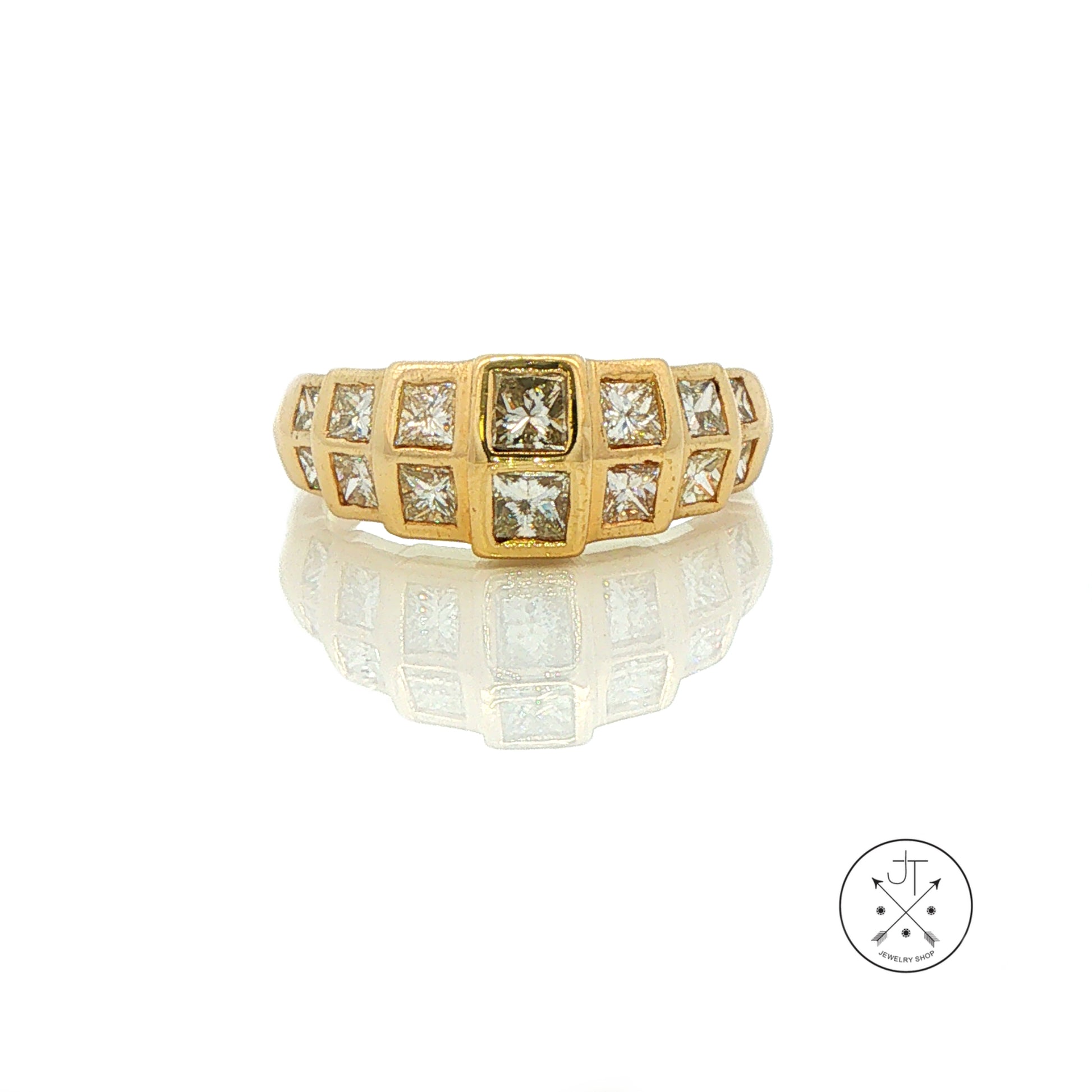 Vintage 14k Yellow Gold Band with 1.32 ctw Natural Diamonds Size 6 Pyramid Style Princess