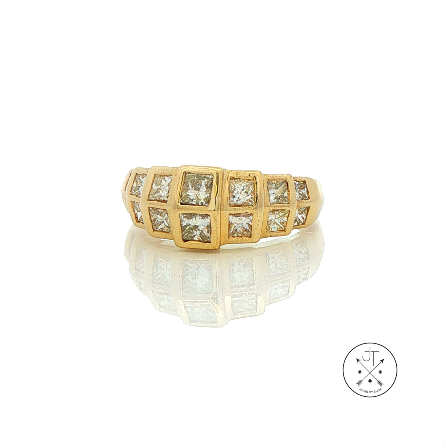 Vintage 14k Yellow Gold Band with 1.32 ctw Natural Diamonds Size 6 Pyramid Style Princess
