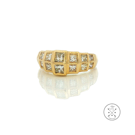 Vintage 14k Yellow Gold Band with 1.32 ctw Natural Diamonds Size 6 Pyramid Style Princess