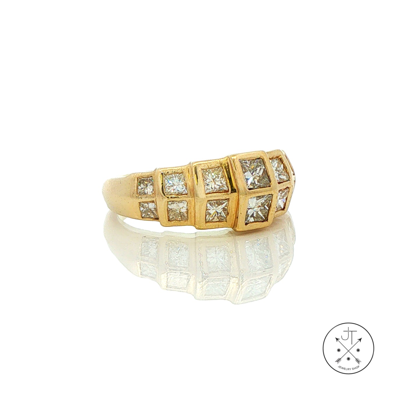 Vintage 14k Yellow Gold Band with 1.32 ctw Natural Diamonds Size 6 Pyramid Style Princess