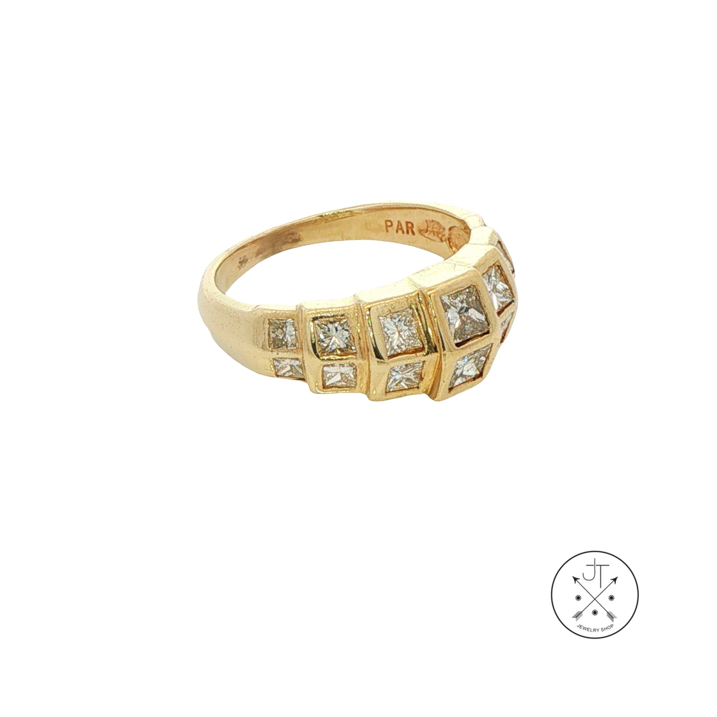 Vintage 14k Yellow Gold Band with 1.32 ctw Natural Diamonds Size 6 Pyramid Style Princess