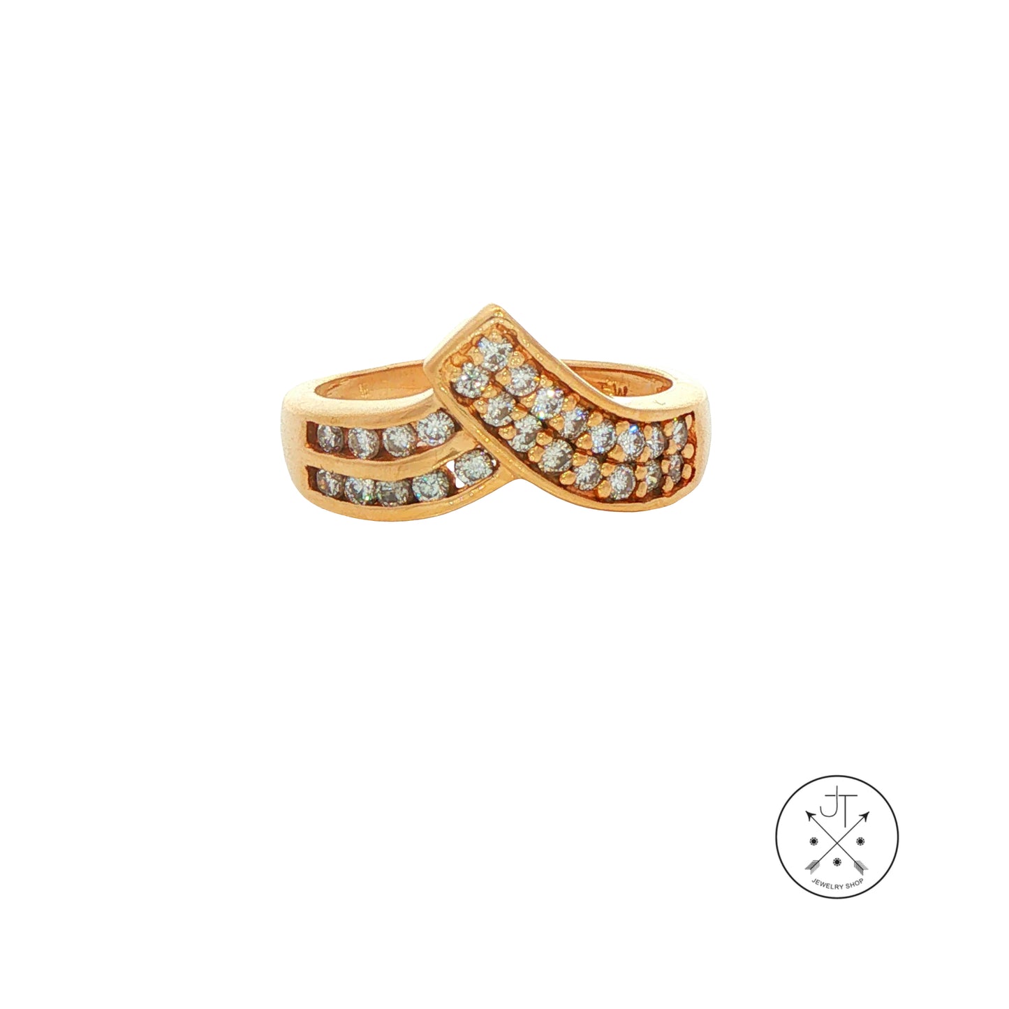 Vintage 14k Yellow Gold V Band with .37 ctw Natural Diamonds Size 4.5 Stackable