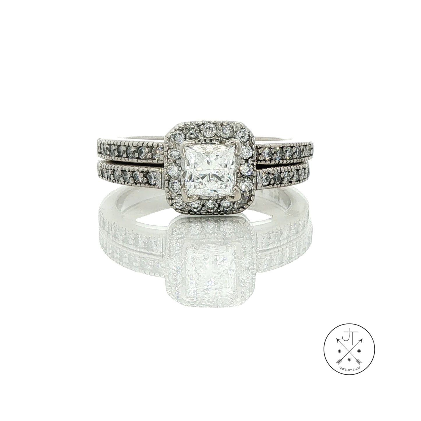 14k White Gold Engagement Ring and Guard .69 ct GVS1 LEO 1 ctw Natural Diamonds Size 7