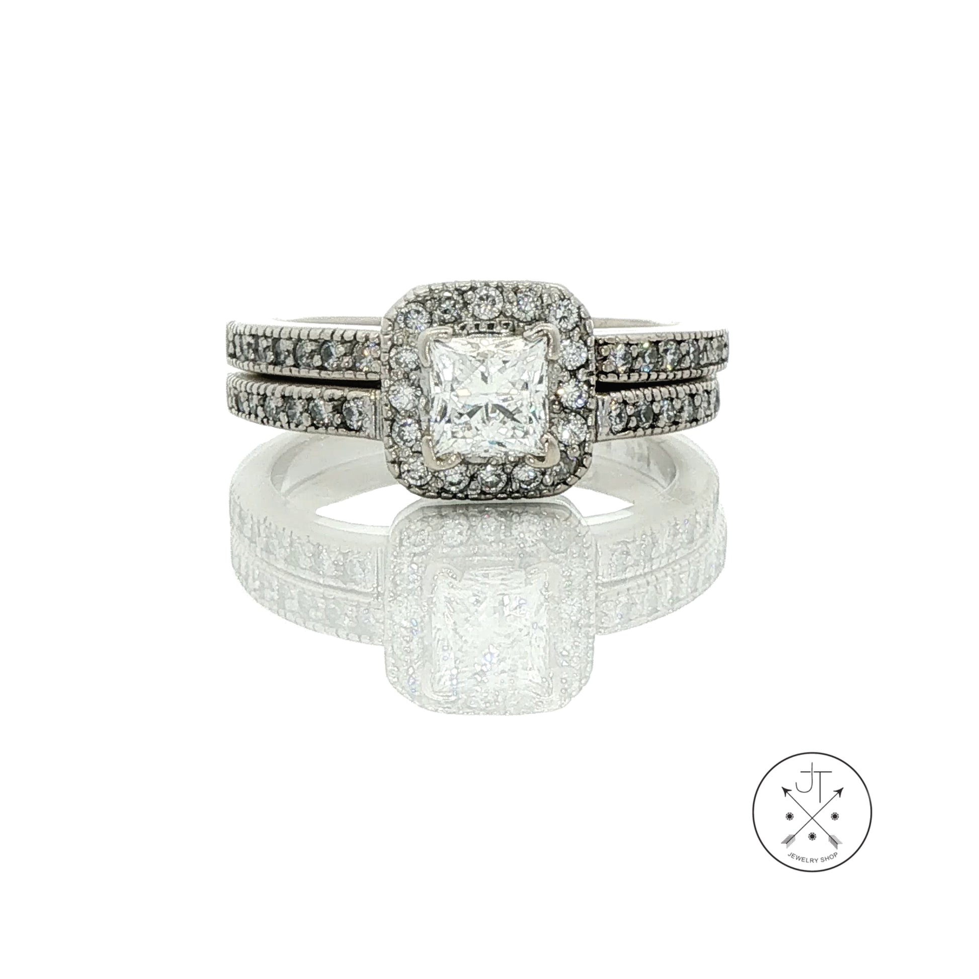 14k White Gold Engagement Ring and Guard .69 ct GVS1 LEO 1 ctw Natural Diamonds Size 7