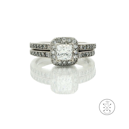 14k White Gold Engagement Ring and Guard .69 ct GVS1 LEO 1 ctw Natural Diamonds Size 7