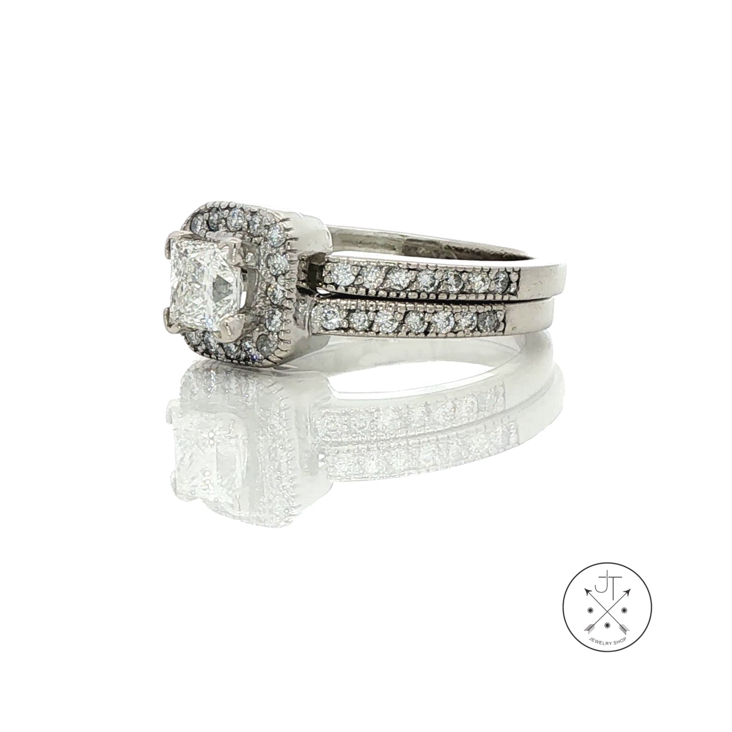 14k White Gold Engagement Ring and Guard .69 ct GVS1 LEO 1 ctw Natural Diamonds Size 7
