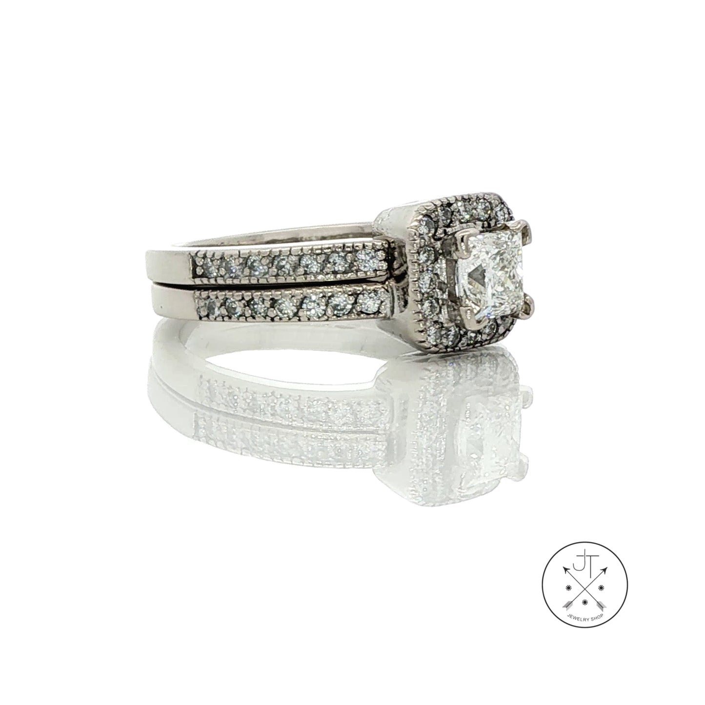 14k White Gold Engagement Ring and Guard .69 ct GVS1 LEO 1 ctw Natural Diamonds Size 7
