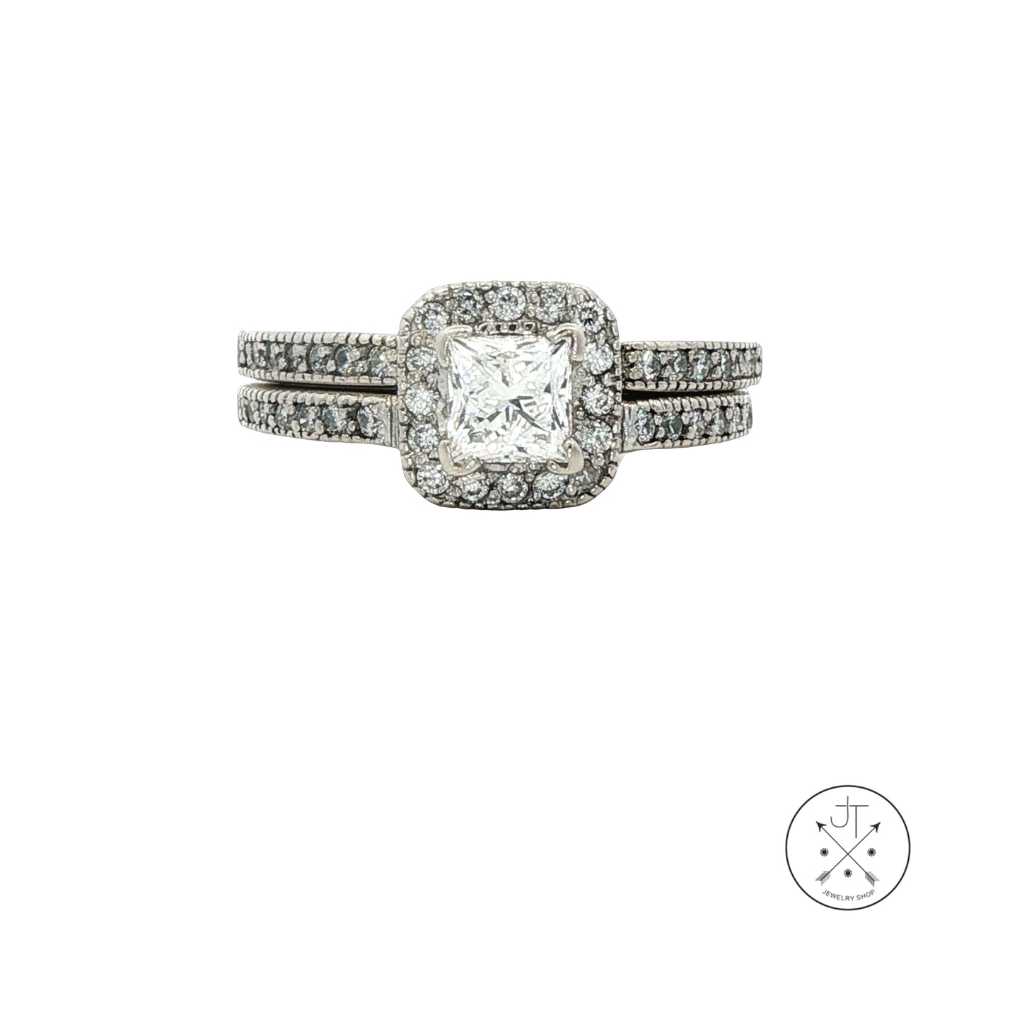 14k White Gold Engagement Ring and Guard .69 ct GVS1 LEO 1 ctw Natural Diamonds Size 7