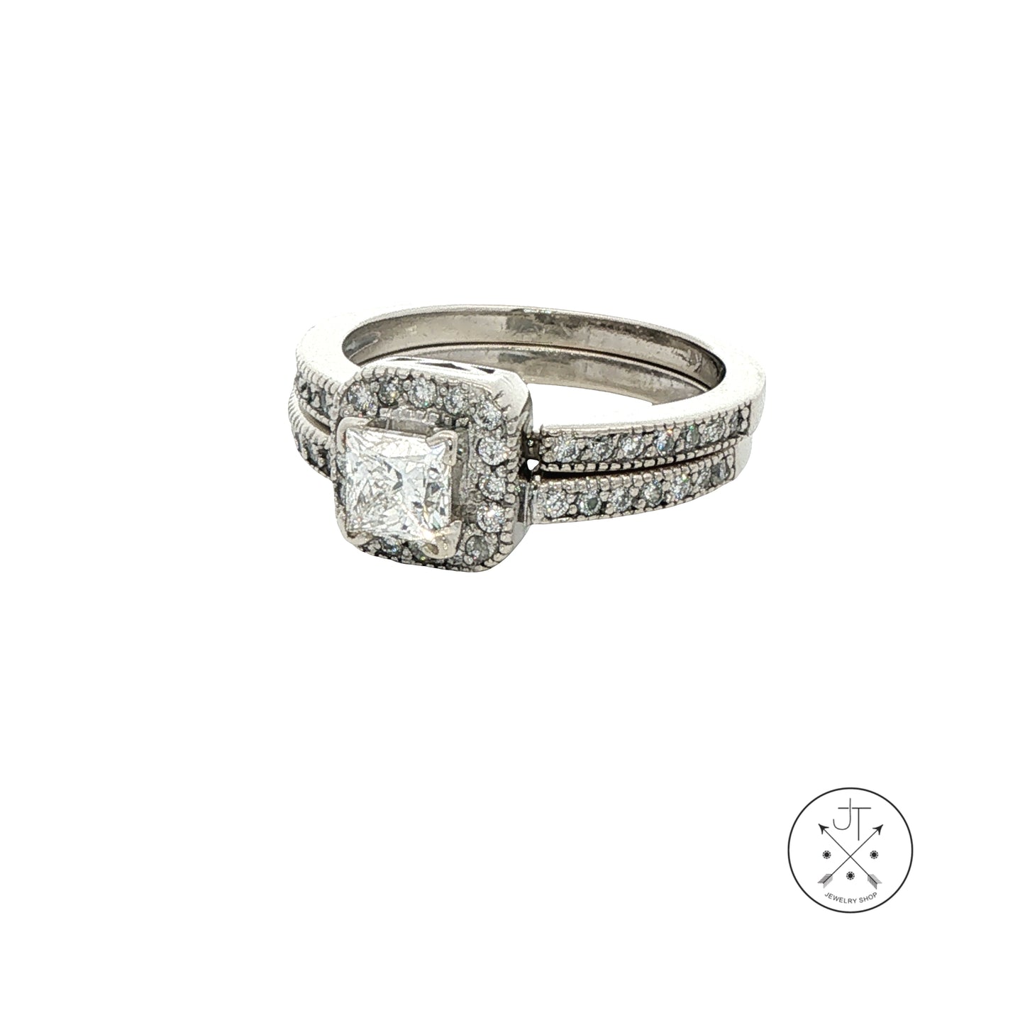 14k White Gold Engagement Ring and Guard .69 ct GVS1 LEO 1 ctw Natural Diamonds Size 7