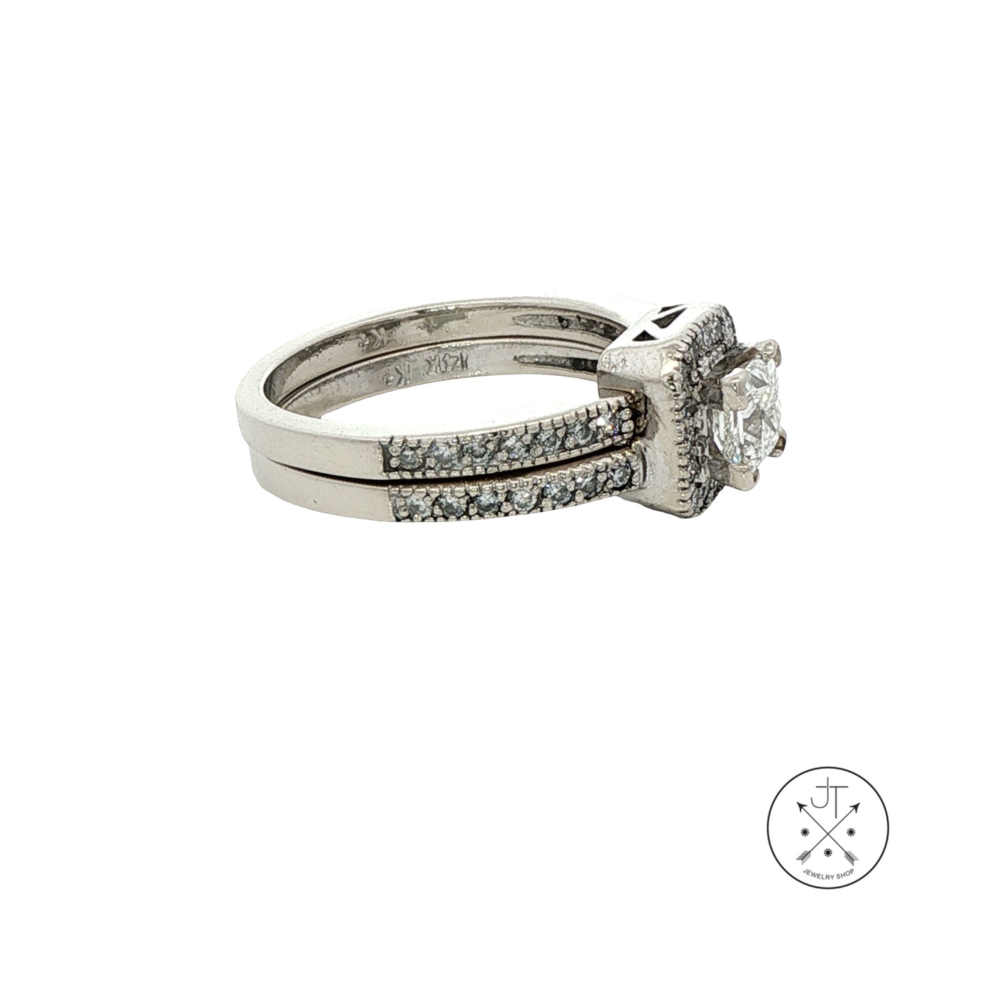 14k White Gold Engagement Ring and Guard .69 ct GVS1 LEO 1 ctw Natural Diamonds Size 7