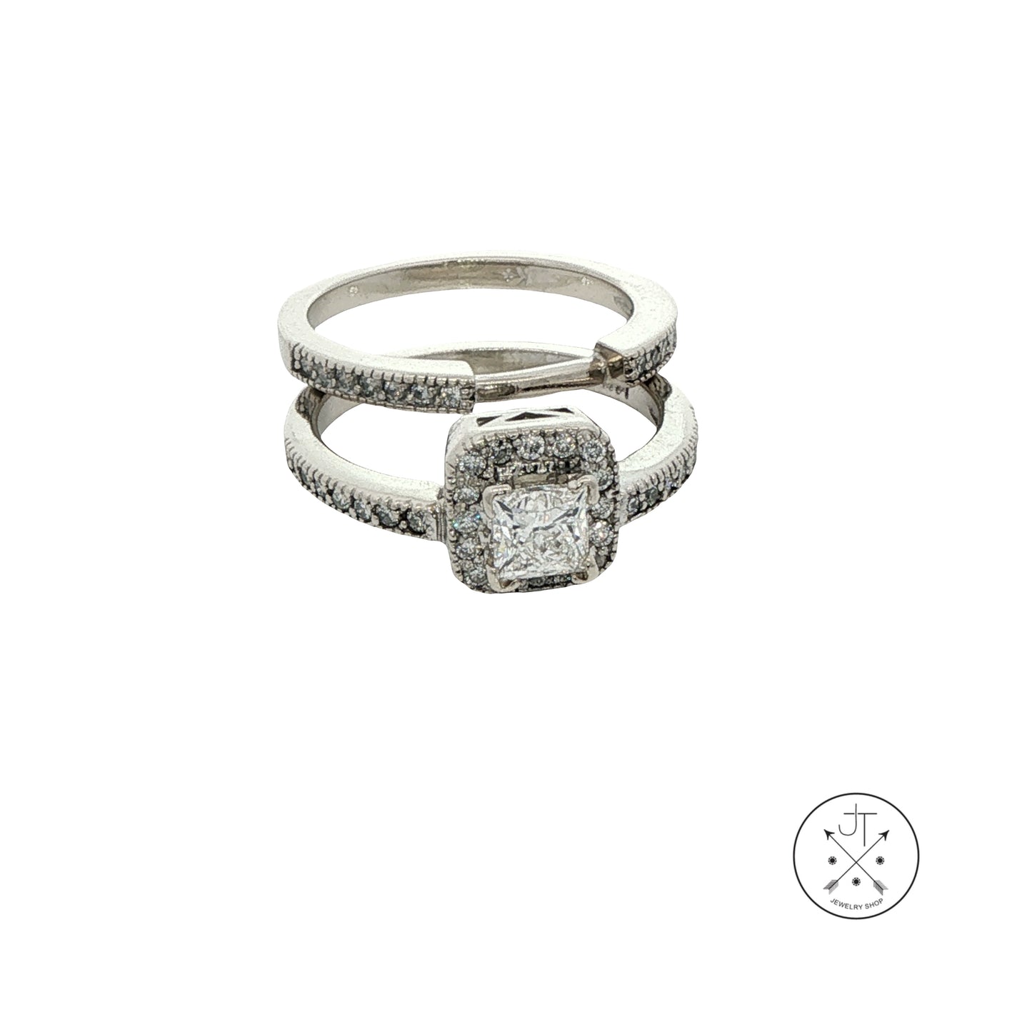 14k White Gold Engagement Ring and Guard .69 ct GVS1 LEO 1 ctw Natural Diamonds Size 7