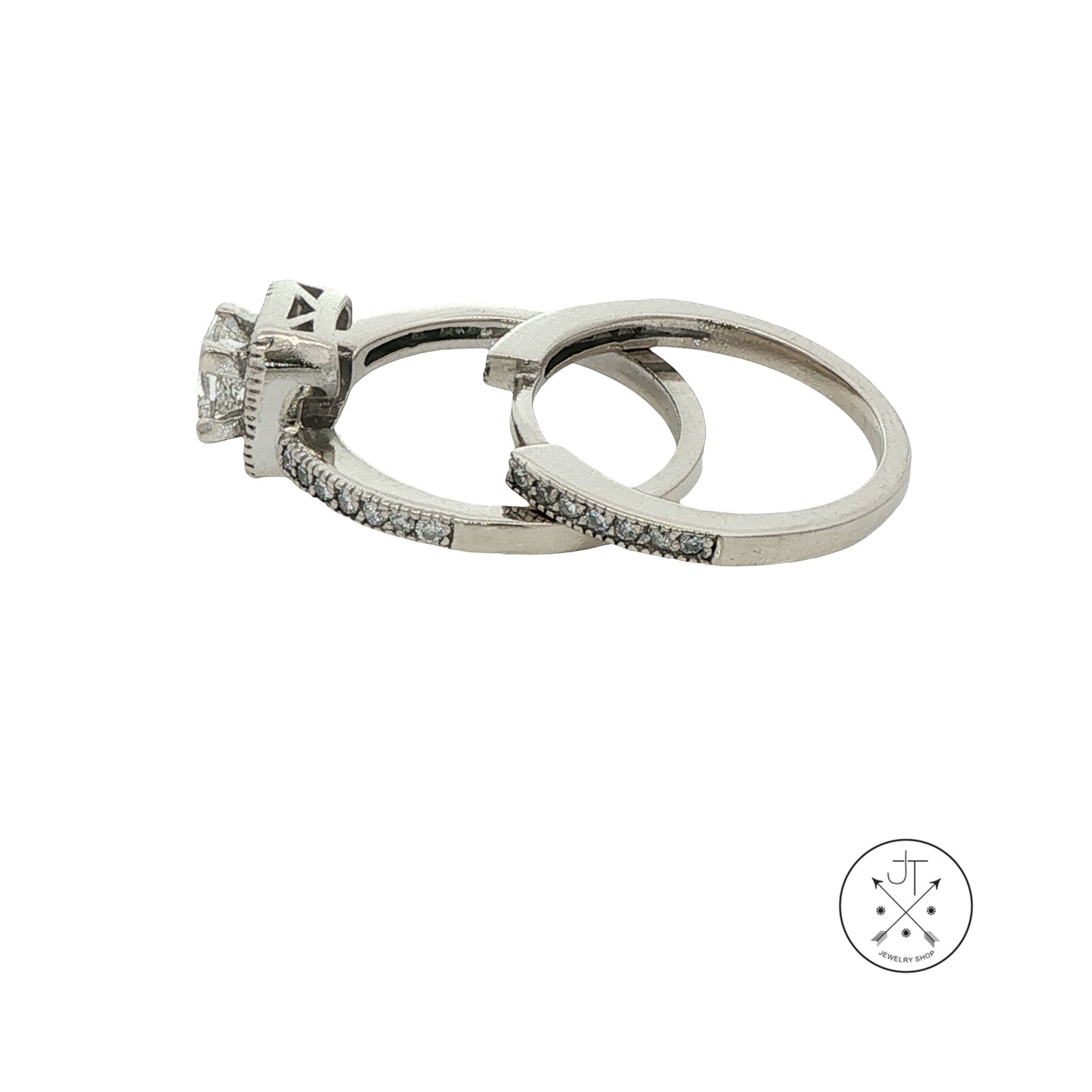 14k White Gold Engagement Ring and Guard .69 ct GVS1 LEO 1 ctw Natural Diamonds Size 7
