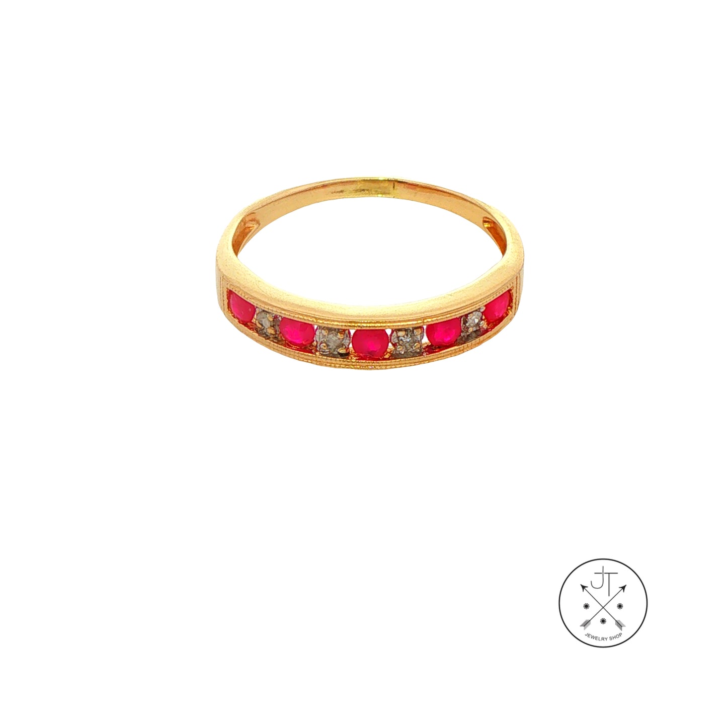 Vintage 14k Yellow Gold 4 mm Band with Natural Ruby and Diamond Size 9.25 Stackable