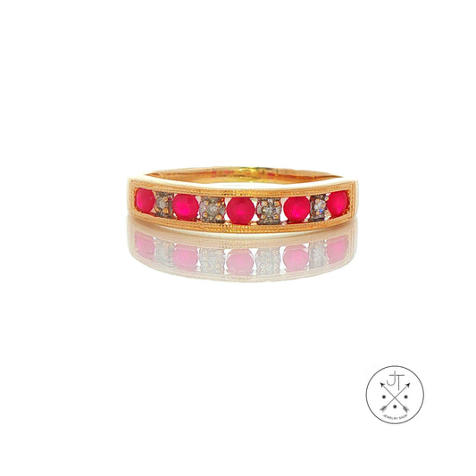 Vintage 14k Yellow Gold 4 mm Band with Natural Ruby and Diamond Size 9.25 Stackable