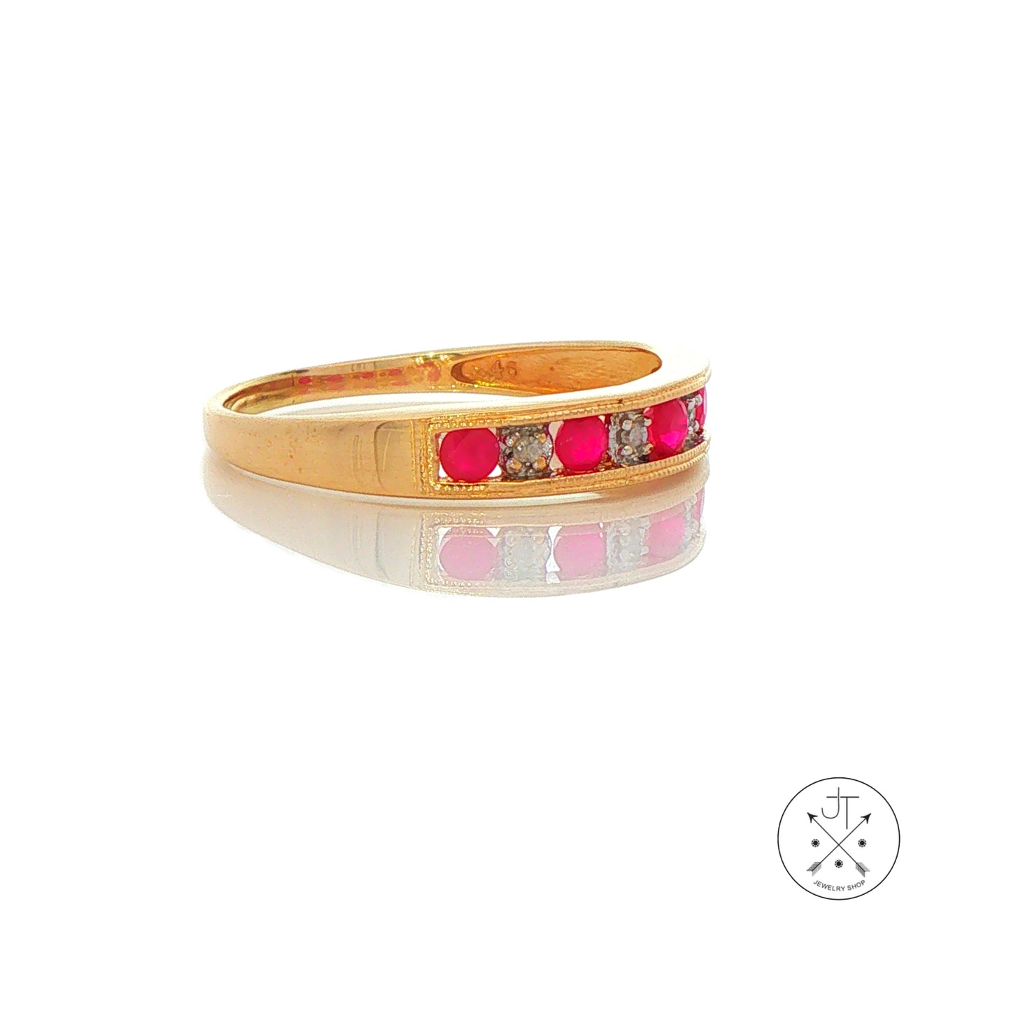 Vintage 14k Yellow Gold 4 mm Band with Natural Ruby and Diamond Size 9.25 Stackable