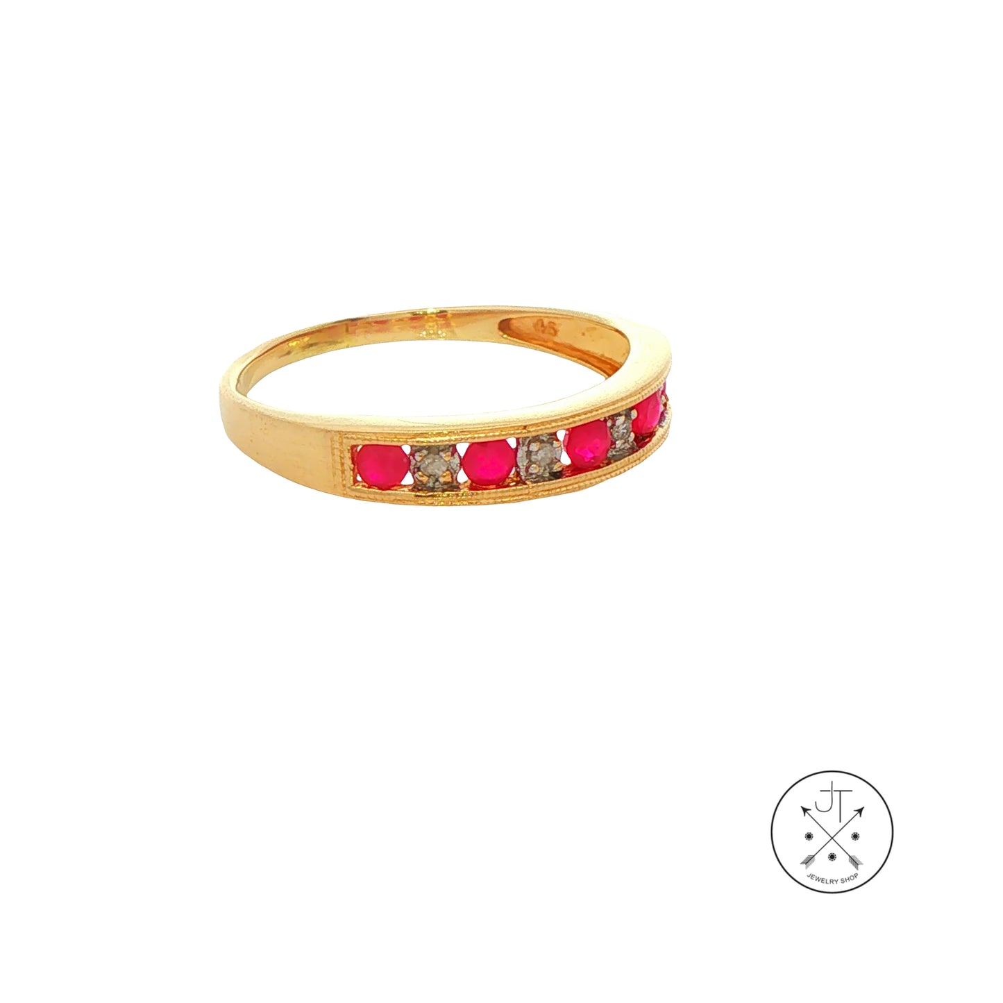 Vintage 14k Yellow Gold 4 mm Band with Natural Ruby and Diamond Size 9.25 Stackable