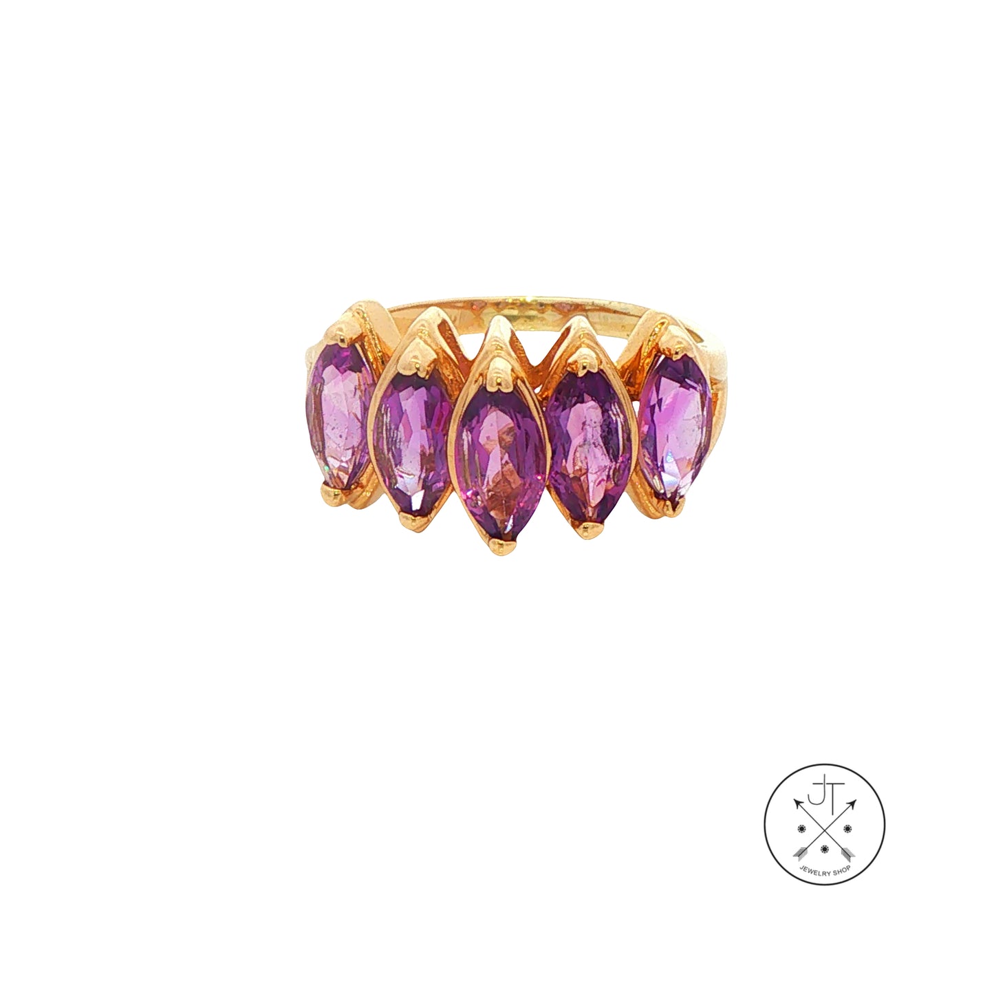 Vintage 14k Yellow Gold Statement Ring with Natural Amethyst Size 8