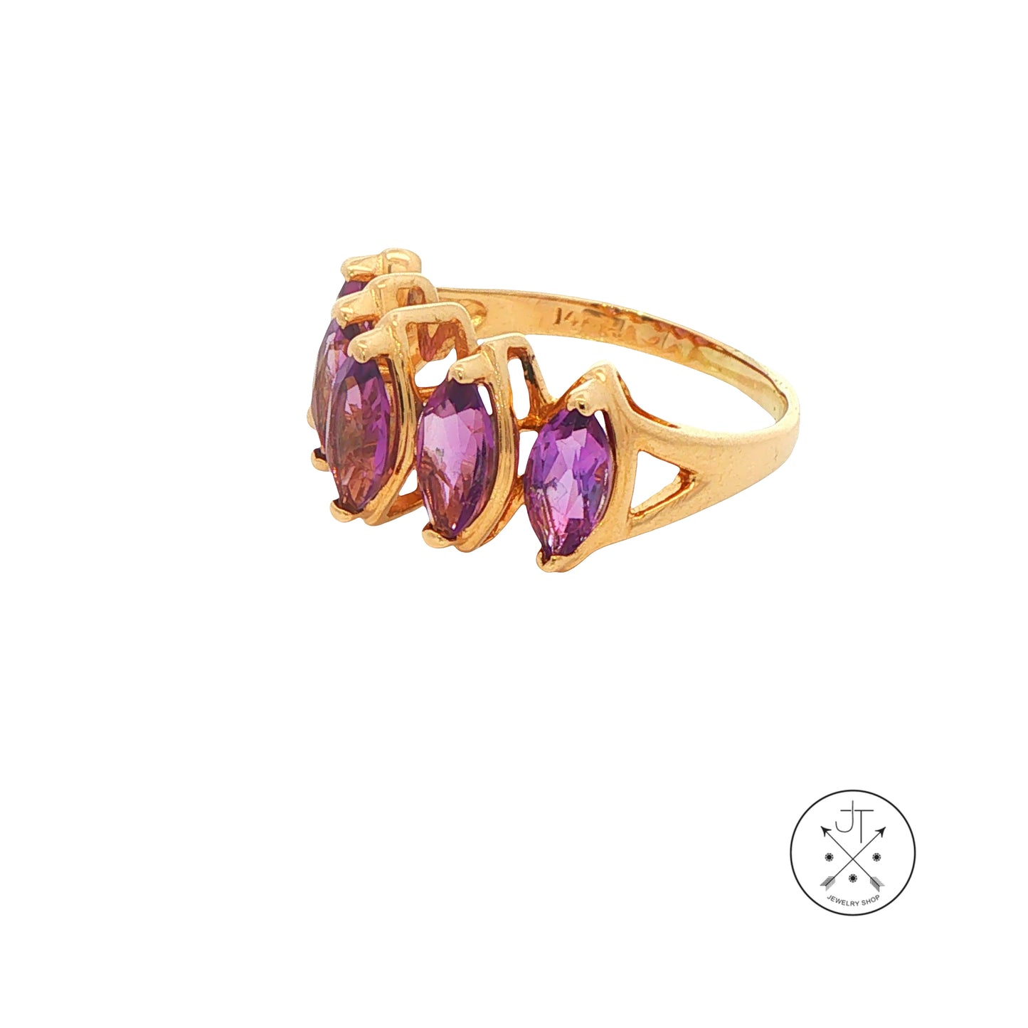 Vintage 14k Yellow Gold Statement Ring with Natural Amethyst Size 8