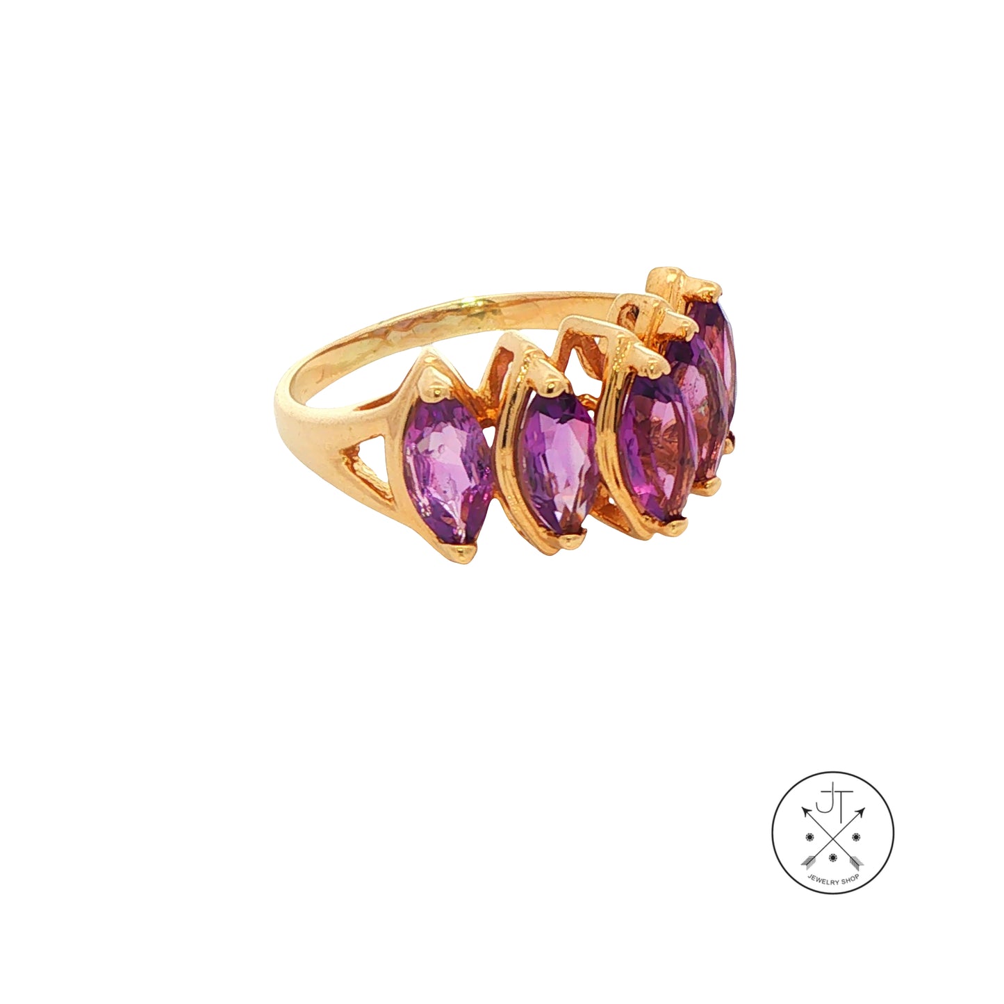 Vintage 14k Yellow Gold Statement Ring with Natural Amethyst Size 8