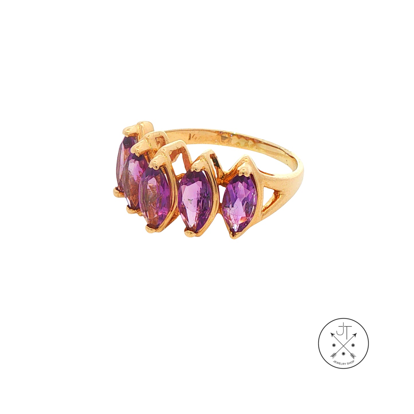 Vintage 14k Yellow Gold Statement Ring with Natural Amethyst Size 8