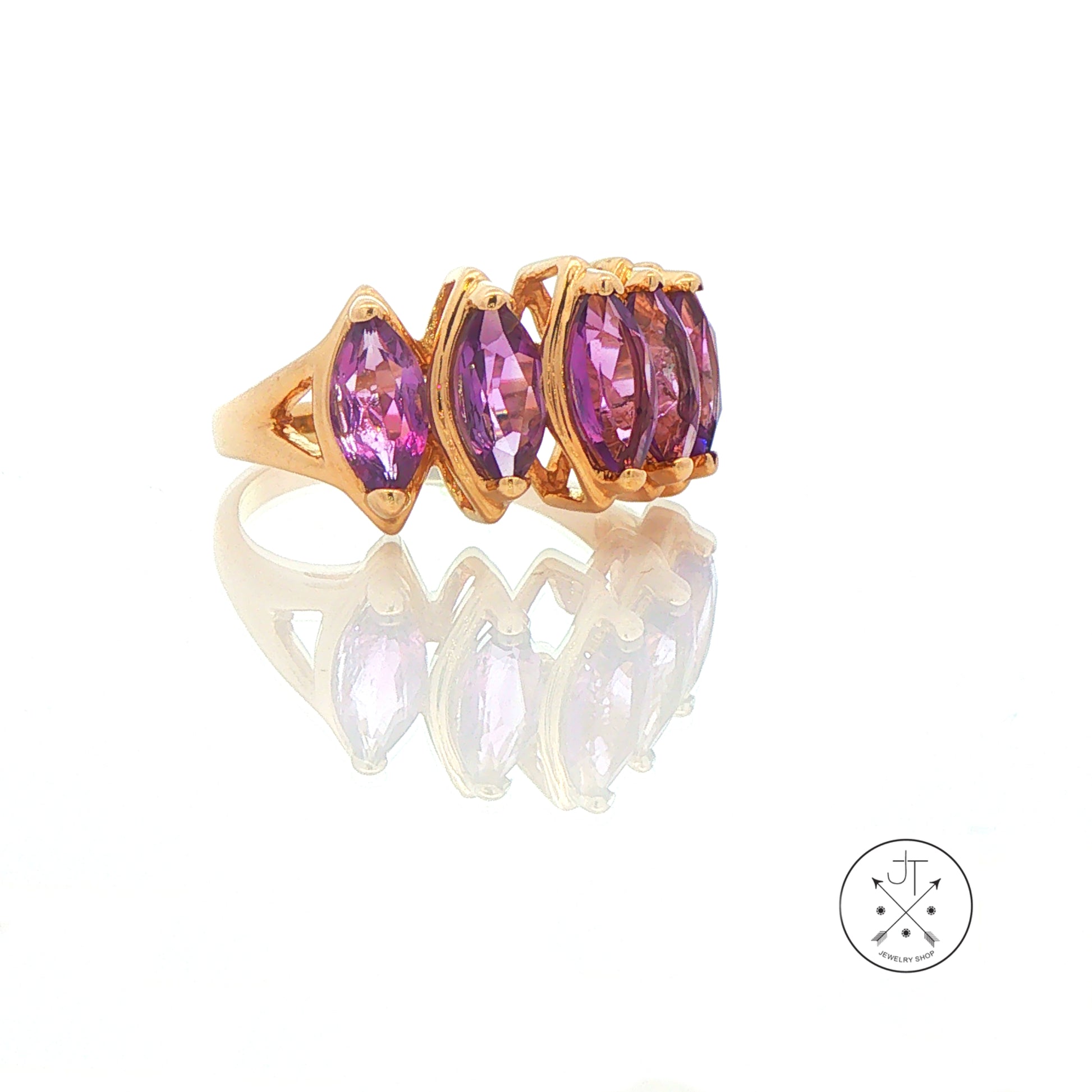 Vintage 14k Yellow Gold Statement Ring with Natural Amethyst Size 8