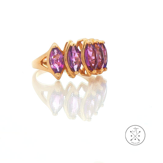 Vintage 14k Yellow Gold Statement Ring with Natural Amethyst Size 8