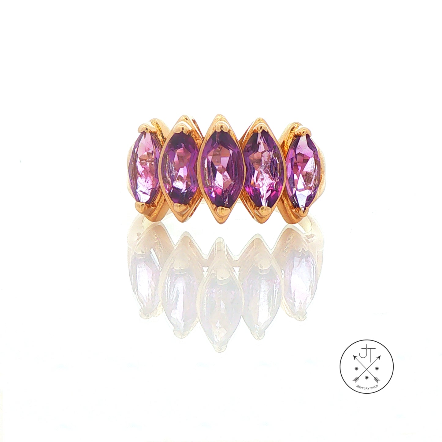 Vintage 14k Yellow Gold Statement Ring with Natural Amethyst Size 8