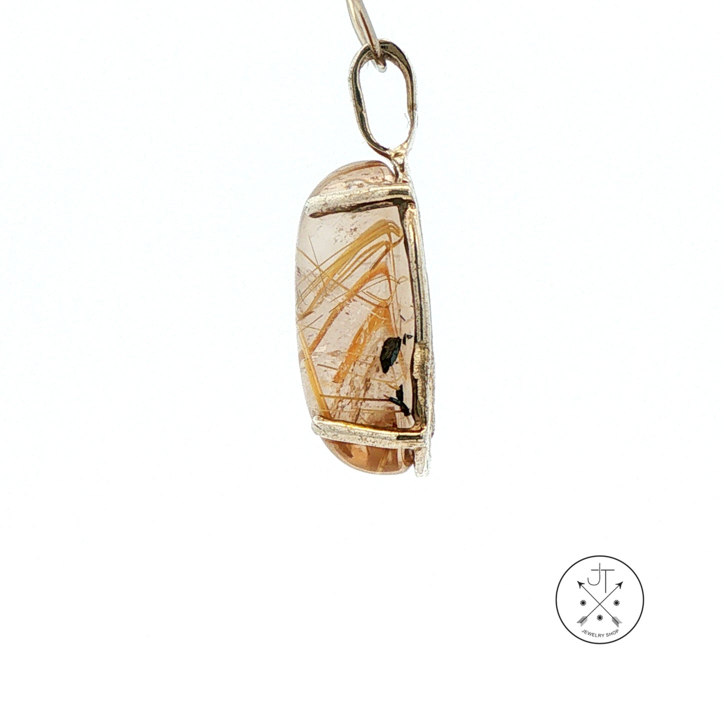 Vintage Sterling Silver Solitaire Pendant with Natural Rutilated Quartz Cabochon